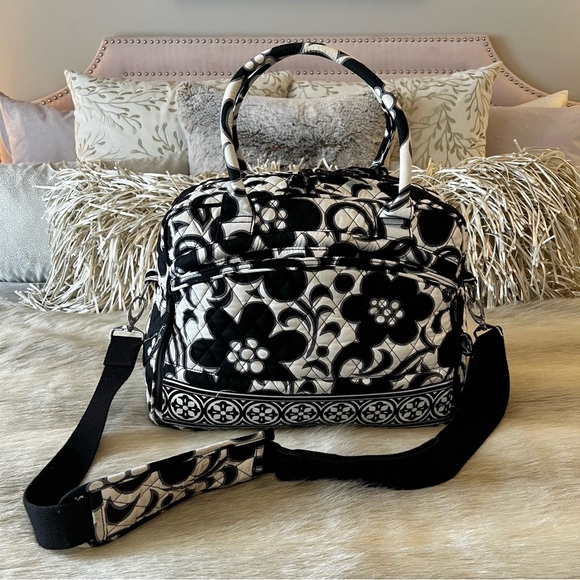 VERA BRADLEY Night & Day 2010 Metropolitan Computer Bag Weekender Black White - Picture 1 of 16